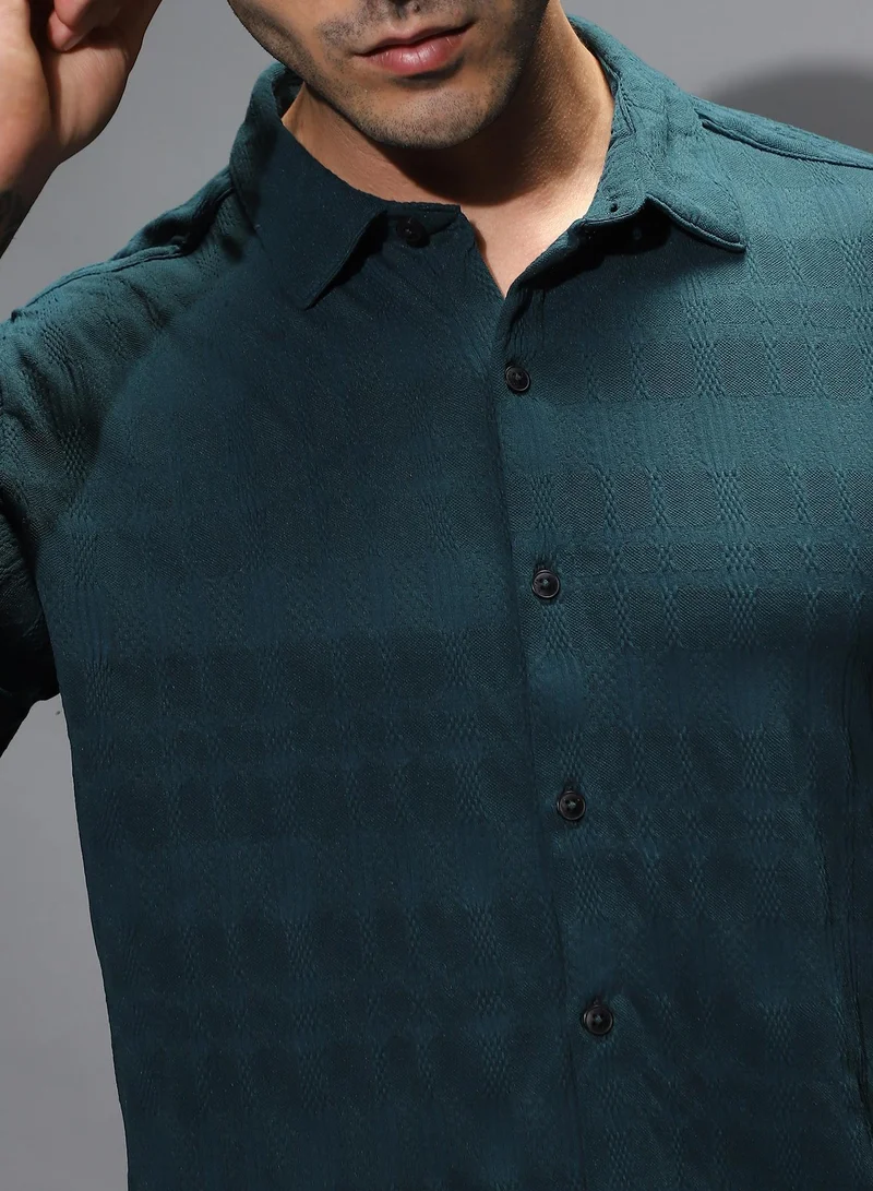 CAHOOT  Men's Phlato Green Braided-Knot Tactile Shirt for Men | Best Price UAE