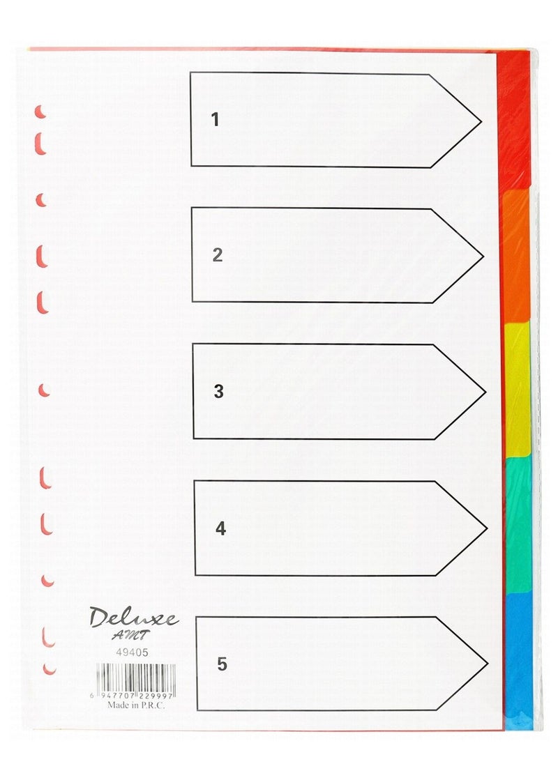 Deluxe Amt Plastic File Divider Tabs With Five Divisions Without Number Multicolour  - Image 1