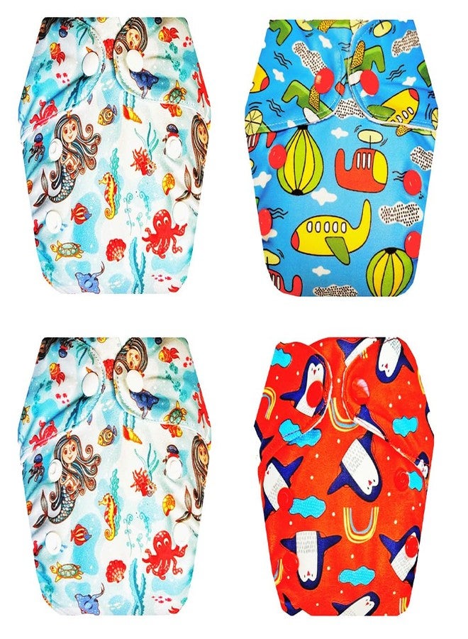 حفاضات قماشية فاخرة من دمبلدو للأطفال حديثي الولادة مع حشوة داخلية (عبوة من 4 قطع) | ناعمة ولطيفة | تسمح بمرور الهواء | أزرار كبس قابلة للتعديل | مثالية لفصل الصيف الهندي | من 0 إلى 4 أشهر | للجنسين - Image 1