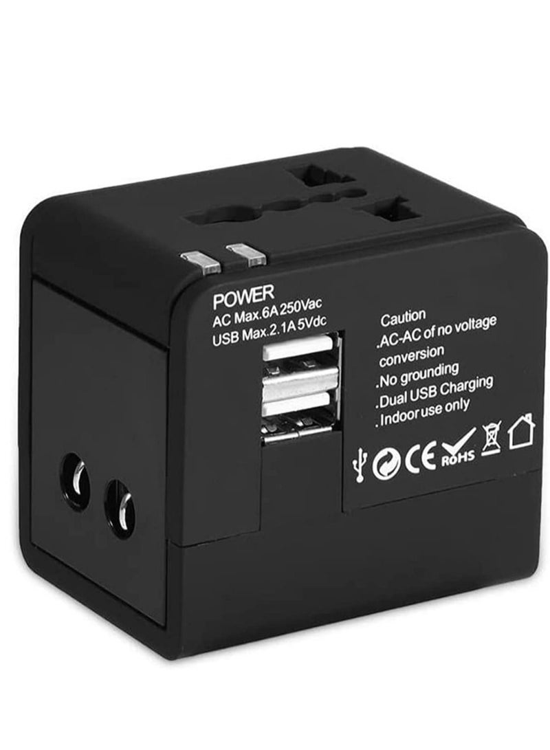 Universal Travel Adapter Worldwide All In One, Ultra-Fast Dual USB Ports, International Power Sockets Plugs US UK EU AU (Black) - Image 1