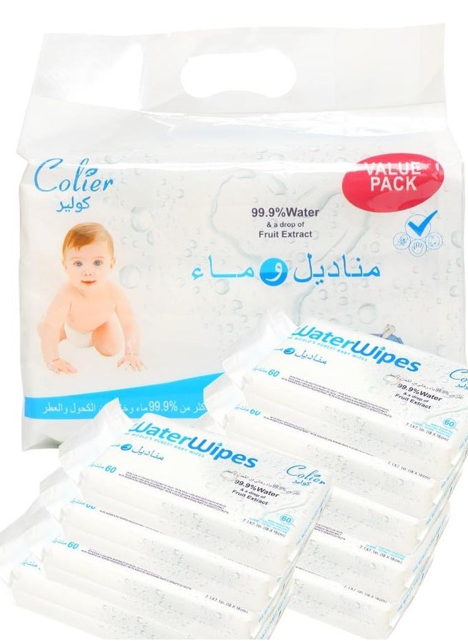 COLIER - 99.9% Water & a drop of fruit extract 540 WIPES 9 PACKS OF 60 WIPES - Image 1
