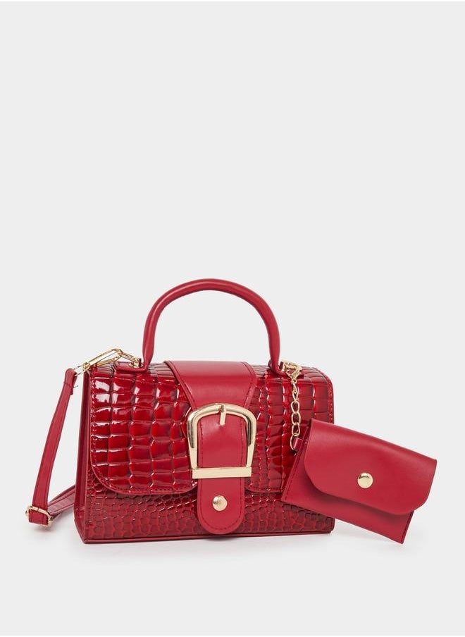 Styli Croc Skin Textured City Bag with Pouch  - Image 1