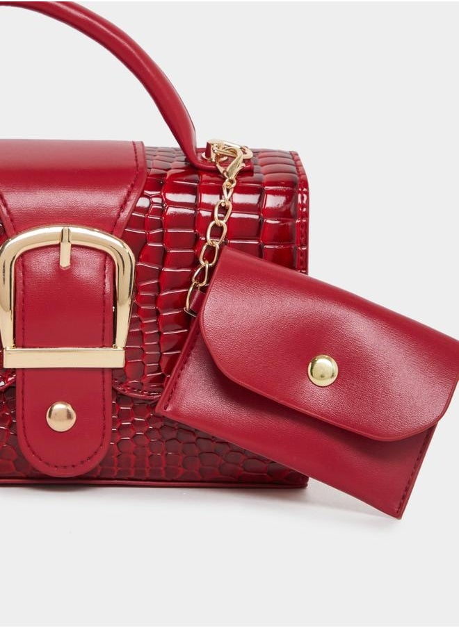 Styli Croc Skin Textured City Bag with Pouch  - Image 5