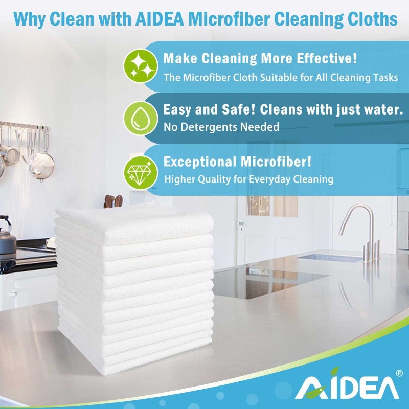 AIDEA Microfiber Cleaning Cloth White, 8PK, Absorbent Lint Free Rags, Scratch Free, Streak Free Microfiber Towels, Dish Towels White, 11.5in.x11.5in. - Image 2