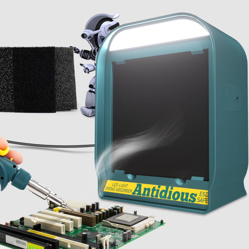 Antidious Fume Extractor Solder Smoke Absorber Portable Filter with LED Light for Soldering DIY Fan Extraction Equipment with Spare Activated Carbon for Braze Welding SolderingFume Prevention Remover