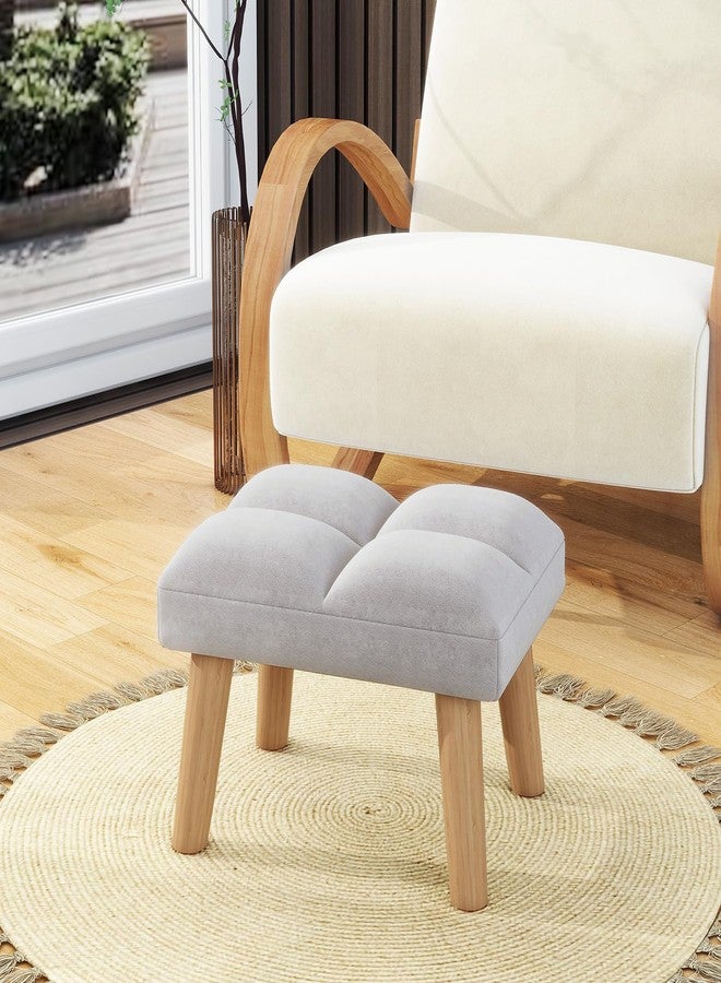 YMYNY Footstool, Small Ottoman Stool Chair with Wooden Legs, Modern Padded Sofa Seat Foot Rest Stool, Velvet Foot Stool, Sofa Footrest for Living Room Entryway 15.74"D×11.81"W×10.62"H Grey UHBD032G - Image 4