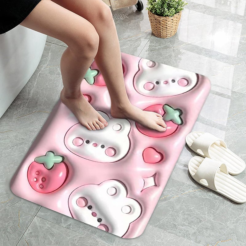 comfrt 3D Vision Front Doormats Entryway Doormat, Bathroom Rug Mat, Soft and Absorbent Soft Diatom Mud Bath Rugs, Expansion Small Flower 3D Vision Bathroom Toilet Non-Slip Floor Mat (I) - Image 2