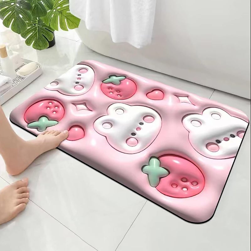 comfrt 3D Vision Front Doormats Entryway Doormat, Bathroom Rug Mat, Soft and Absorbent Soft Diatom Mud Bath Rugs, Expansion Small Flower 3D Vision Bathroom Toilet Non-Slip Floor Mat (I) - Image 3
