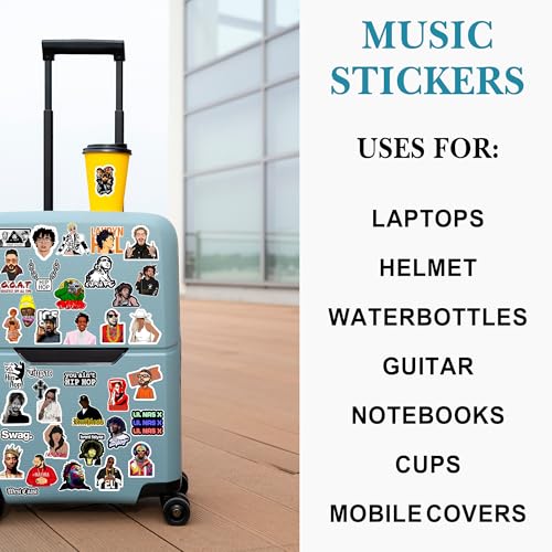 True Flair Trueflair Music Singers Pack of 54 Vinyl Laptop Stickers, Random Designs, for Laptop, Journal, Bike Helmet, Diary, Guitar, Mobile, Waterproof, Self-Adhesive (Hip hop Singers) - Image 3