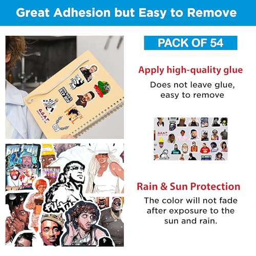 True Flair Trueflair Music Singers Pack of 54 Vinyl Laptop Stickers, Random Designs, for Laptop, Journal, Bike Helmet, Diary, Guitar, Mobile, Waterproof, Self-Adhesive (Hip hop Singers) - Image 5