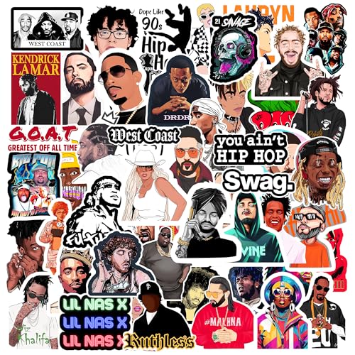 True Flair Trueflair Music Singers Pack of 54 Vinyl Laptop Stickers, Random Designs, for Laptop, Journal, Bike Helmet, Diary, Guitar, Mobile, Waterproof, Self-Adhesive (Hip hop Singers) - Image 1