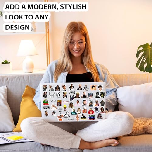 True Flair Trueflair Music Singers Pack of 54 Vinyl Laptop Stickers, Random Designs, for Laptop, Journal, Bike Helmet, Diary, Guitar, Mobile, Waterproof, Self-Adhesive (Hip hop Singers) - Image 2