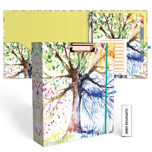 EYROZILL 2 Inch 3 Ring Binders with clipboard for Letter-Size 11" x 8.5" Three Ring Binder with 5-Tab Dividers and File Folder Labels for School Class Office Supplies, Season Tree - Image 1