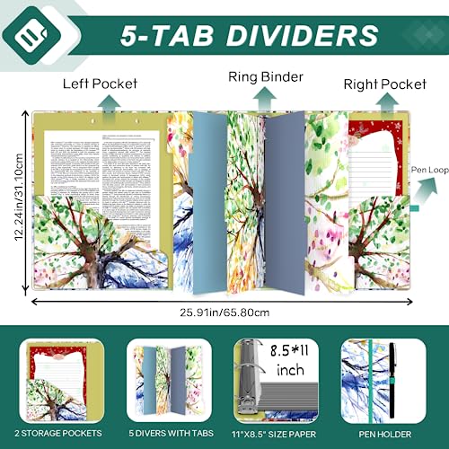 EYROZILL 2 Inch 3 Ring Binders with clipboard for Letter-Size 11" x 8.5" Three Ring Binder with 5-Tab Dividers and File Folder Labels for School Class Office Supplies, Season Tree - Image 4