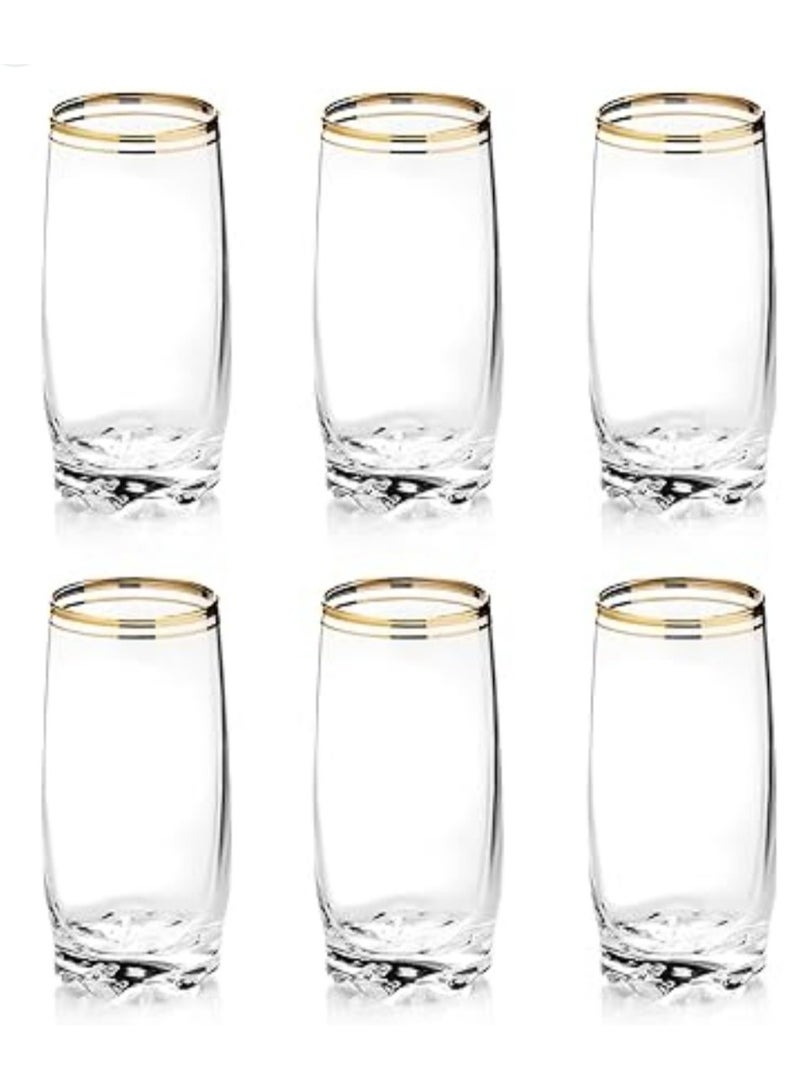 Set of 6 drinking glasses glass cups with gold lining