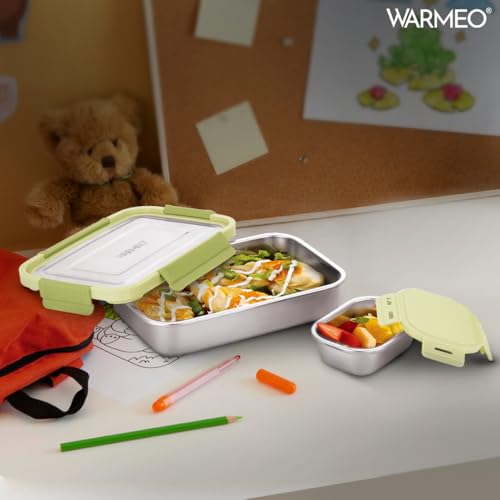 WARMEO DELTIN Stainless Steel Airtight Leak-Proof Lunch Box,Light Weight, Easy to Clean, Perfect for Office, School, Picnic & Travelling, Combo(1000ml+150ml) Sage Green - Image 2