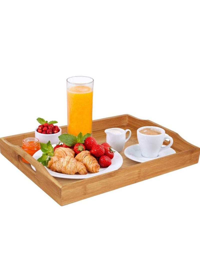 صينية تقديم من الخيزران الطبيعي مع مقابض جانبية مدمجة، 40 × 28 × 4 سم - Image 1