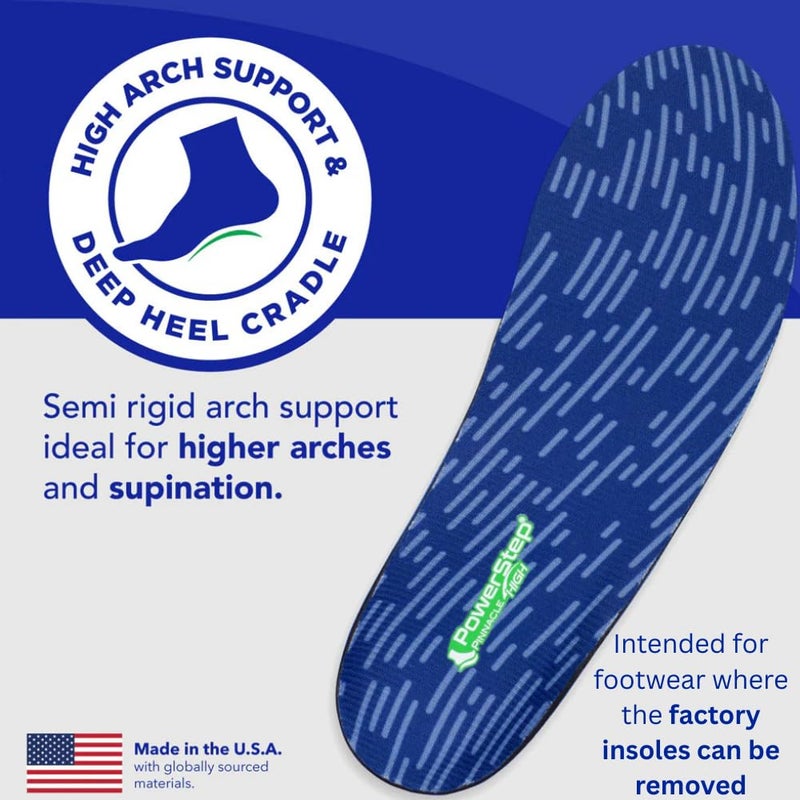PowerStep Pinnacle High Arch Orthotic Insoles, Plantar Fasciitis Relief, Supination Heel Pain, Arch Support, PowerStep Insoles for Women and Men, Made in USA (Men's 10-10.5, Women's 12) - Image 4