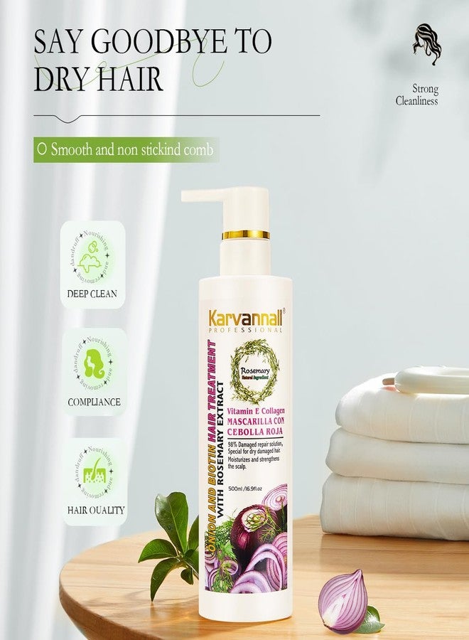 Karvannall قناع علاج الشعر كارفانال مع مستخلص إكليل الجبل والبيوتين ومستخلص البصل 16.9 أونصة سائلة، بلسم عميق للشعر الجاف والتالف والمجعد، حل لإصلاح الشعر، 500 مل - Image 3