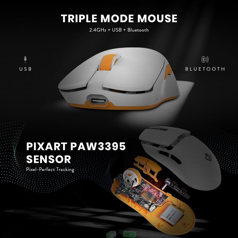 Cosmic Byte فأرة ألعاب ثلاثية الوضعية خفيفة الوزن 39 جرام من فيلوكس | مستشعر بيكس آرت PAW3395 | 26,000 DPI | 650 IPS | تسارع 50G | كابل بارا كورد | أقدام PTFE | 1000Hz استجابة | بطارية 230mAh (أبيض) - Image 2