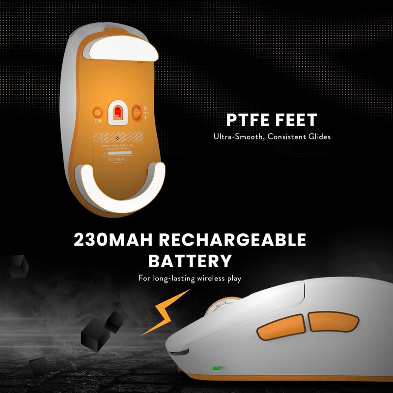 Cosmic Byte فأرة ألعاب ثلاثية الوضعية خفيفة الوزن 39 جرام من فيلوكس | مستشعر بيكس آرت PAW3395 | 26,000 DPI | 650 IPS | تسارع 50G | كابل بارا كورد | أقدام PTFE | 1000Hz استجابة | بطارية 230mAh (أبيض) - Image 5