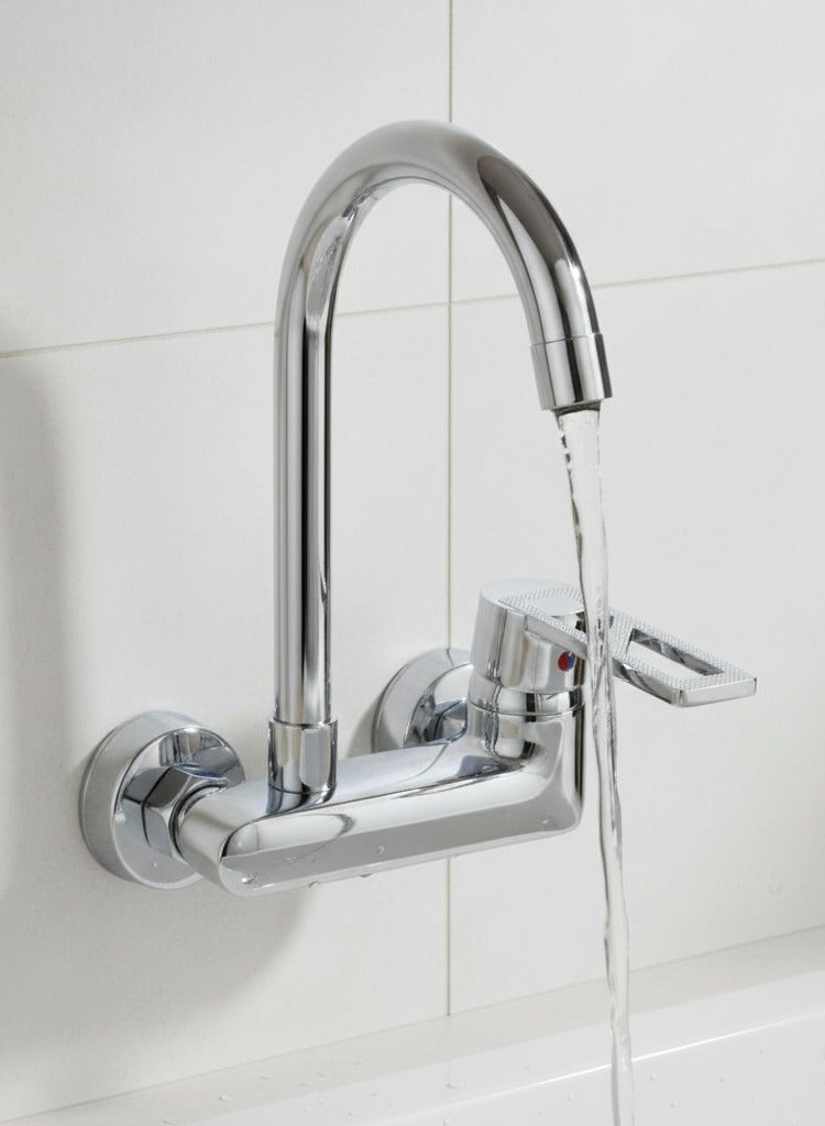 JAMS Kitchen Wall Mount Mixer Faucet Tape With Lever For Hot And Cold Water Chrome Color - Image 1