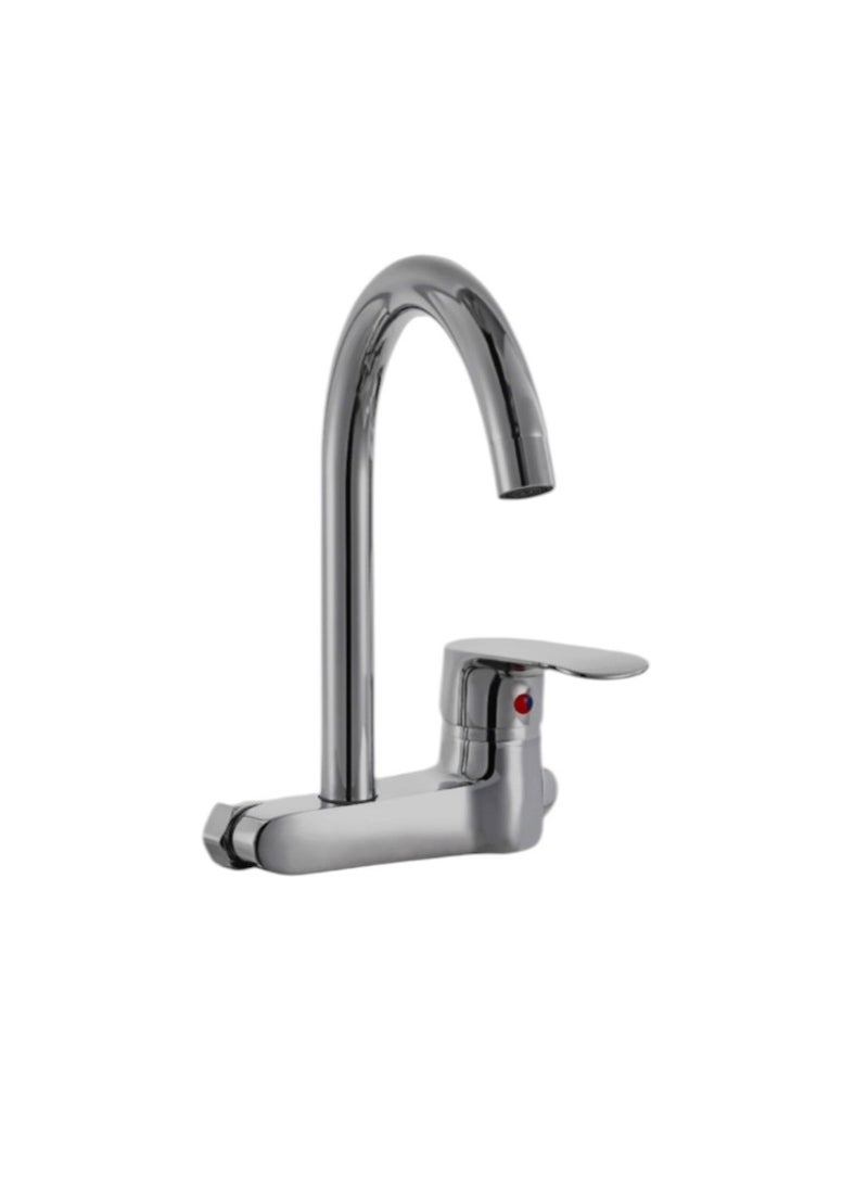 JAMS Kitchen Wall Mount Mixer Faucet Tape With Lever For Hot And Cold Water Chrome Color - Image 4