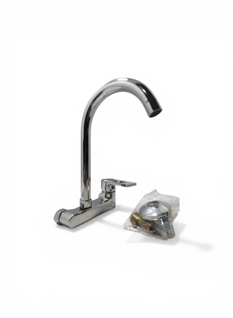 JAMS Kitchen Wall Mount Mixer Faucet Tape With Lever For Hot And Cold Water Chrome Color - Image 5