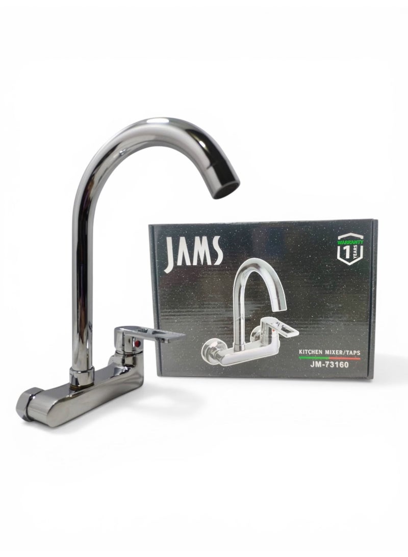 JAMS Kitchen Wall Mount Mixer Faucet Tape With Lever For Hot And Cold Water Chrome Color - Image 3
