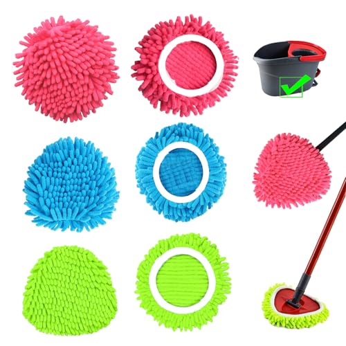 YWSHF 6 PCS Spin Mop Heads Replacements Compatible with Ocedar Easywring 1 Tank System Chenille Mops Duster Pad Washable Dust Refills Green Blue Red - Image 1