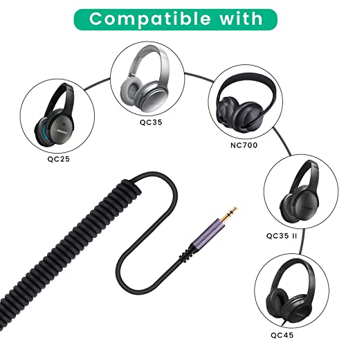 weishan Coiled Audio Cable Compatible with Bose QuietComfort Ultra QC45 / QC35 / QC25 / NC700 Headphones, 2.5mm to 3.5mm(1/8”) Extension Aux Cord 4ft to 14ft - Image 2