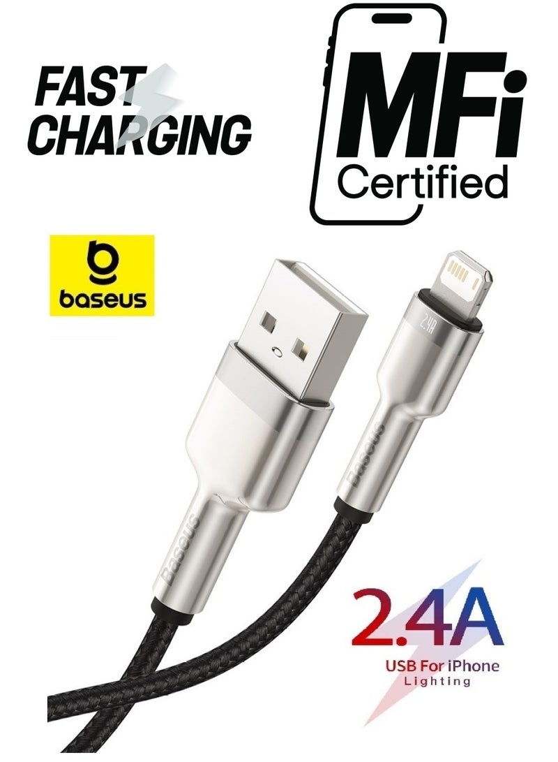 بيسوس كابل شاحن iPhone قصير (0.25 سم) كابلات Lightning مضفرة من النايلون الفاخر، كابل iPhone USB A إلى كابل Lightning لهاتف iPhone 14/14 Pro 14 pro Max، iPhone 8-14 جميع السلاسل SE2/iPad للسيارة - Image 1