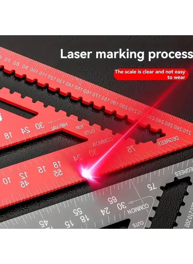 Red Precision Aluminum Protractor Serrated Edge Woodworking Ruler DIY Tool - Image 5