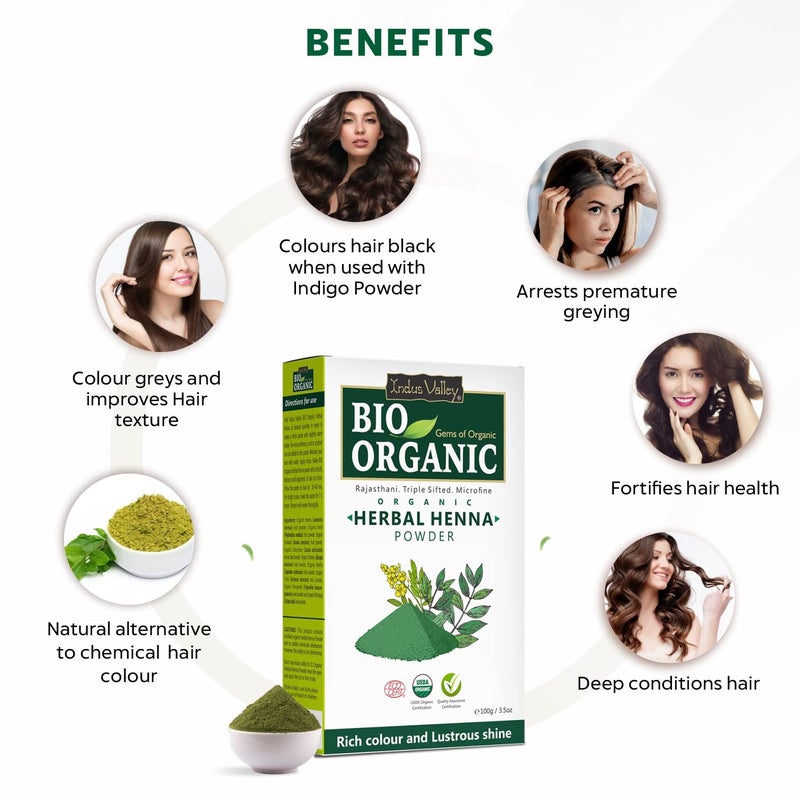 Indus Valley Bio-Organic Natural Henna Hair Color for Grey Hair â€“ 100 g | Pure Indigofera Tinctoria Powder for Natural Hair Dye, Damage Repair & Healthy Hair Care | Pack of 2 (100 g Ã— 2) - Image 2