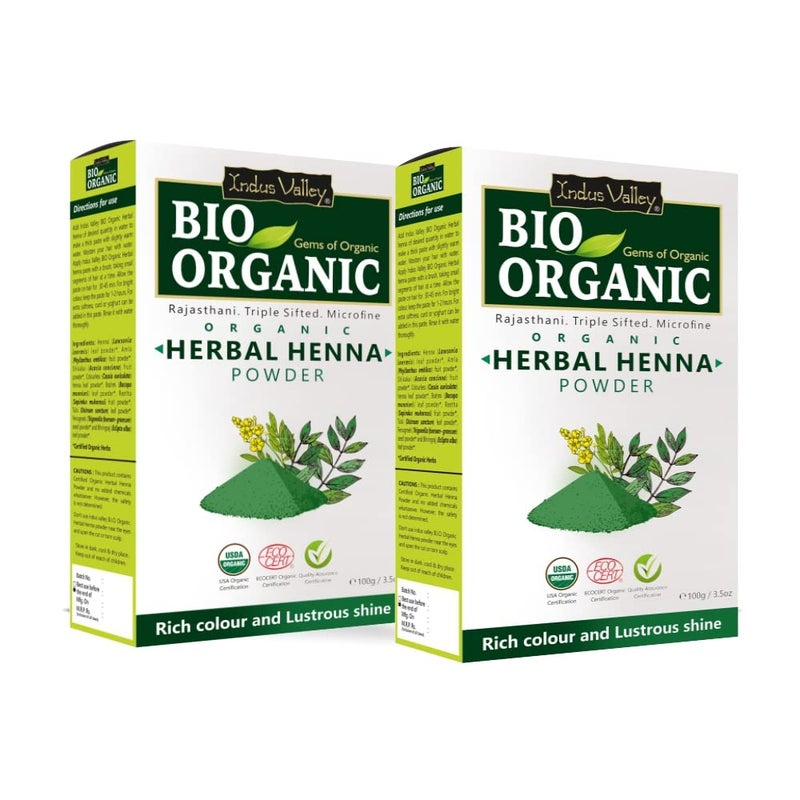 Indus Valley Bio-Organic Natural Henna Hair Color for Grey Hair â€“ 100 g | Pure Indigofera Tinctoria Powder for Natural Hair Dye, Damage Repair & Healthy Hair Care | Pack of 2 (100 g Ã— 2) - Image 1