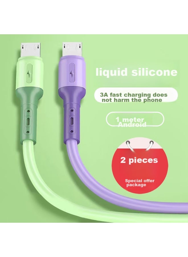 Zitai 2-pack كابل بيانات أندرويد Micro Usb كابل شحن الهاتف سيليكون سائل Xiaomi Oppo/vivo/honor إلخ. 1m أخضر + بنفسجي - Image 1