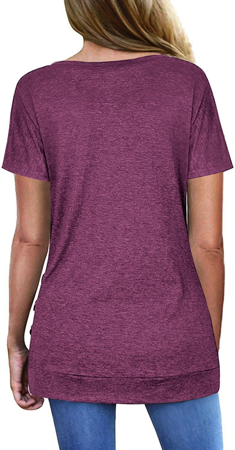 Jescakoo Summer Tops for Women Short Sleeve V Neck T Shirts Cute Fashion 2024 Fuchsia XL - Image 2