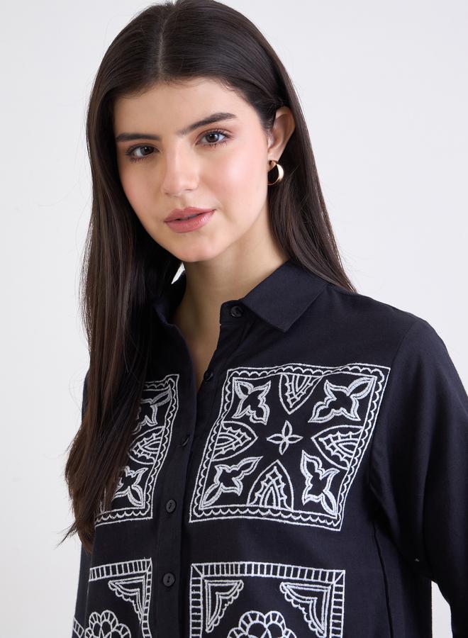 ستايلي قميص قصير واسع مطرز - Image 4