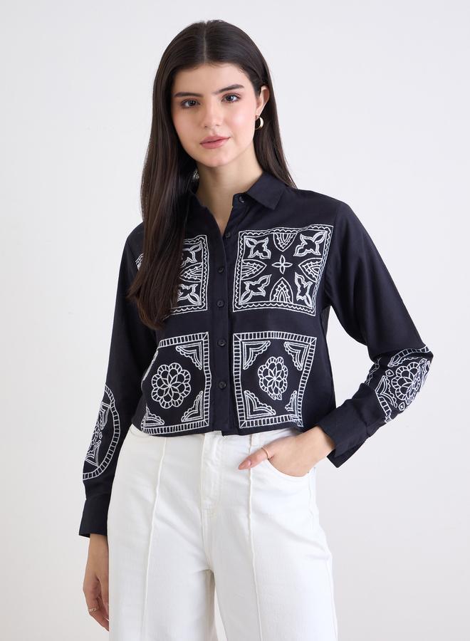 ستايلي قميص قصير واسع مطرز - Image 3