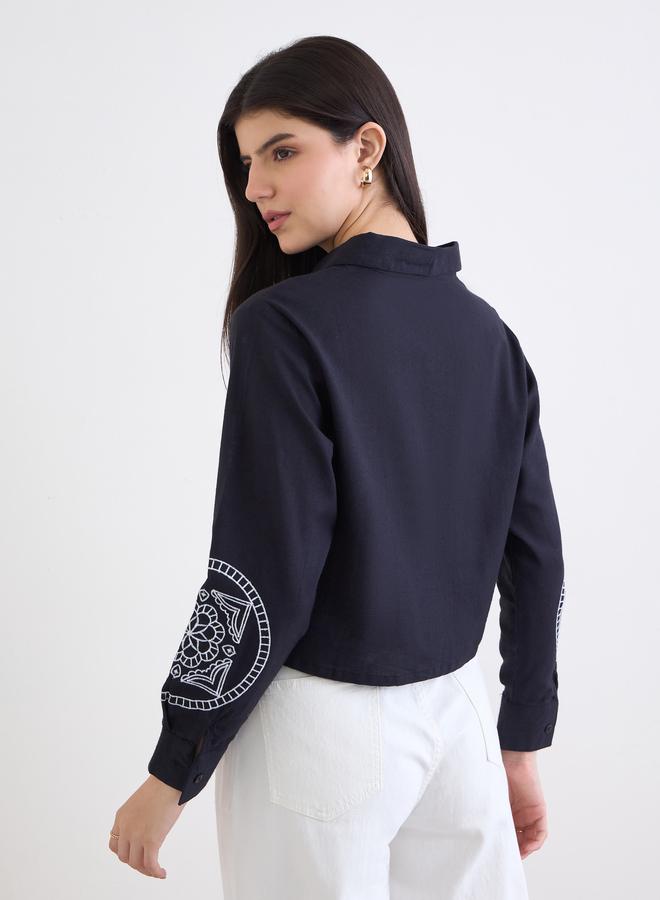 ستايلي قميص قصير واسع مطرز - Image 5