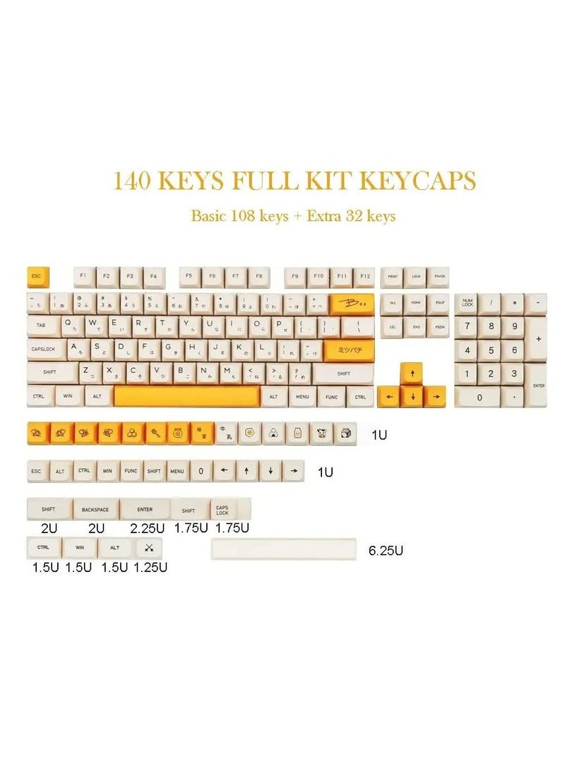 KASTWAVE - PBT Keycaps 140 Keys XDA Profile Keycaps Dye-Sub Japanese Honey Milk Keycap, ANSI Layout Keycap Suitable for Mechanical Gaming Keyboard Gateron Kailh Cherry MX Switches (Keycaps only) - Image 1