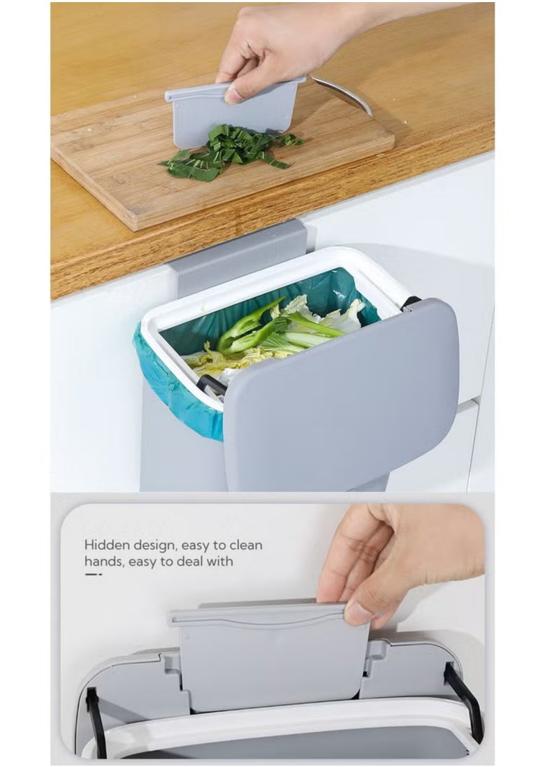 Rock Pow Kitchen Garbage Bin for Countertop or Under Sink Mountable Indoor Composter Hanging Small Trash Can with Lid for Cabinets Bathroom Bedroom Office Camping 2.4 Gallon (Grey)  - Image 3