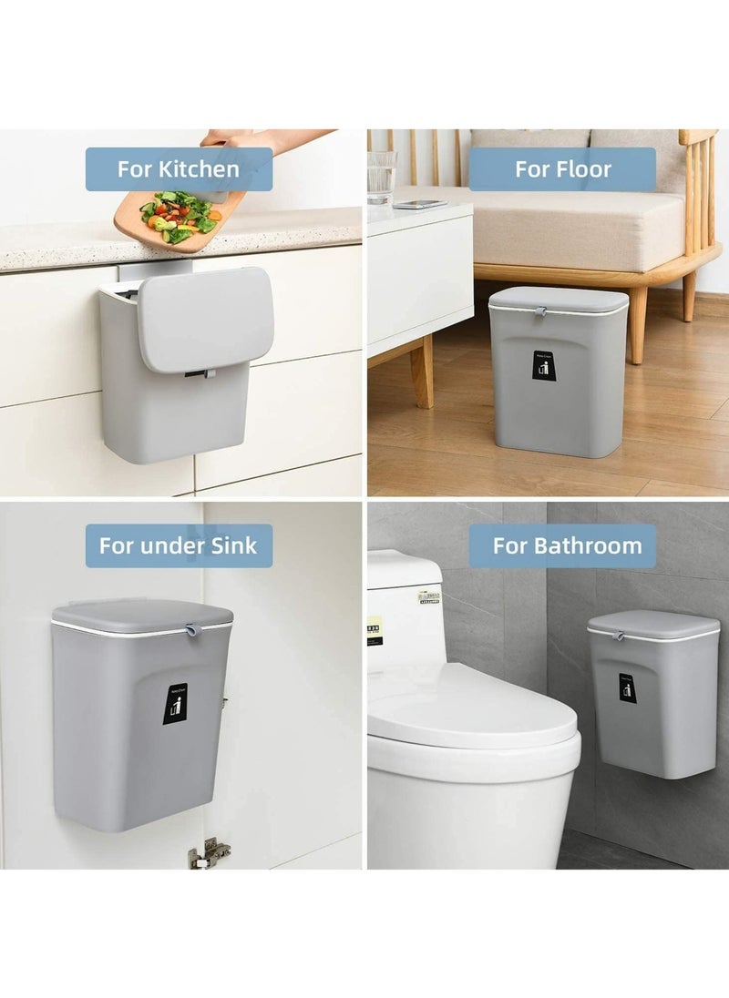 Rock Pow Kitchen Garbage Bin for Countertop or Under Sink Mountable Indoor Composter Hanging Small Trash Can with Lid for Cabinets Bathroom Bedroom Office Camping 2.4 Gallon (Grey)  - Image 2