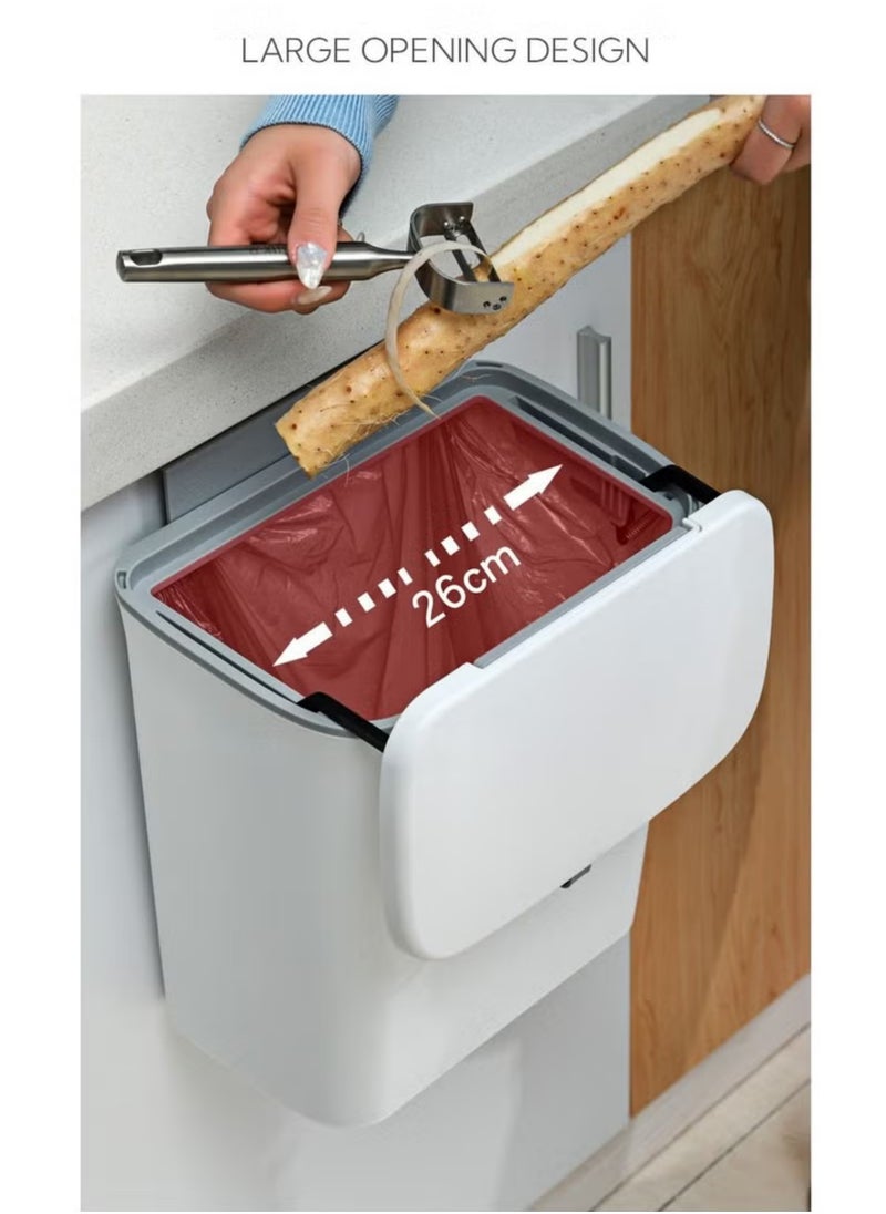 Rock Pow Kitchen Garbage Bin for Countertop or Under Sink Mountable Indoor Composter Hanging Small Trash Can with Lid for Cabinets Bathroom Bedroom Office Camping 2.4 Gallon (Grey)  - Image 4