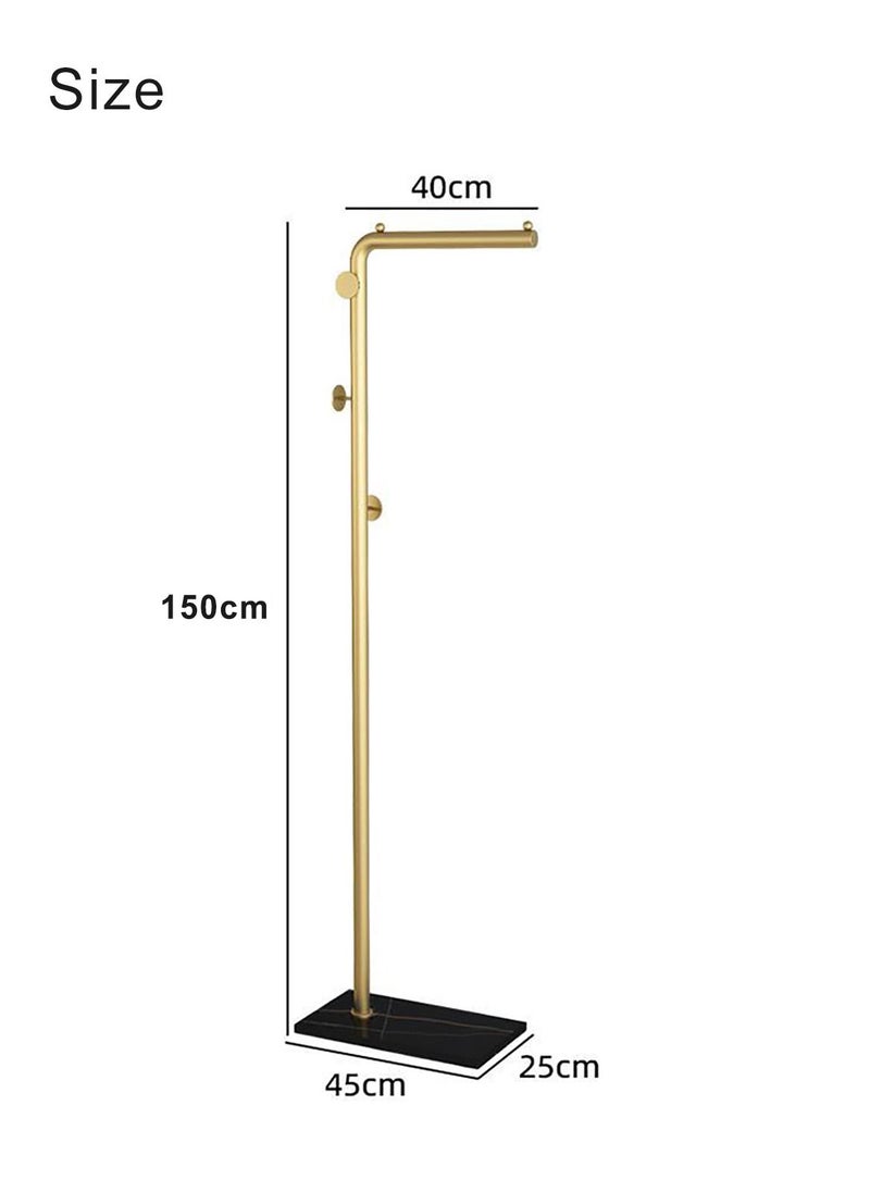 Merry Moments - Metal Coat Rack Clothes Rack Garment Rack Clothing Rack Hangers Freestanding Entryway Coats Hanger Stand with 3 Hooks Home Hotel Retail Gold Colour H150xL45xW25 cm - Image 1
