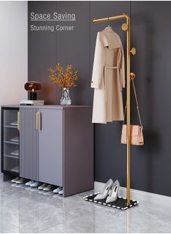 Merry Moments Metal Coat Rack Clothes Rack Garment Rack Clothing Rack Hangers Freestanding Entryway Coats Hanger Stand with 3 Hooks Home Hotel Retail Gold Colour H150xL45xW25 cm  - Image 2