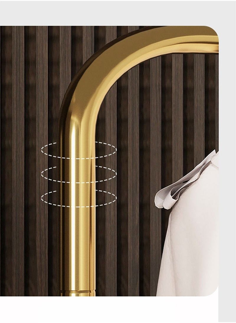 Merry Moments - Metal Coat Rack Clothes Rack Garment Rack Clothing Rack Hangers Freestanding Entryway Coats Hanger Stand with 3 Hooks Home Hotel Retail Gold Colour H150xL45xW25 cm - Image 1