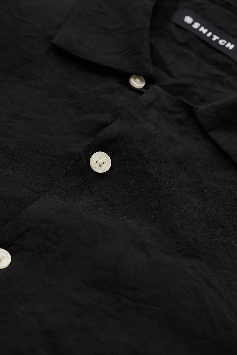 SNITCH Black Solid Long Sleeve Slim Fit Shirt