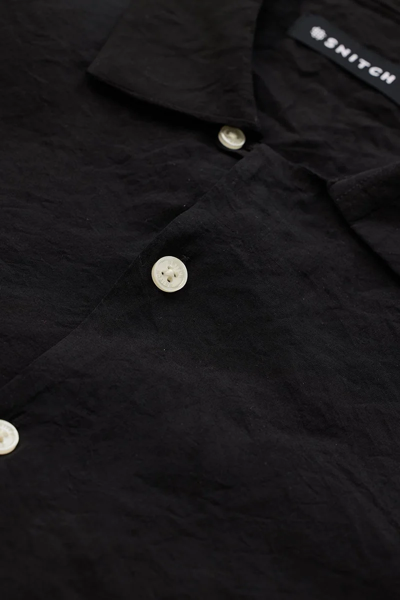 SNITCH Black Solid Long Sleeve Slim Fit Shirt