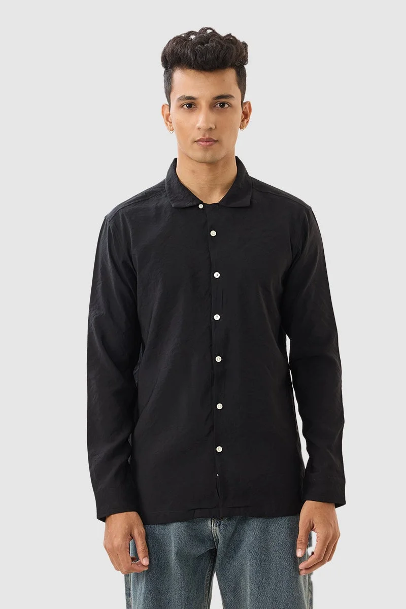 SNITCH Black Solid Long Sleeve Slim Fit Shirt